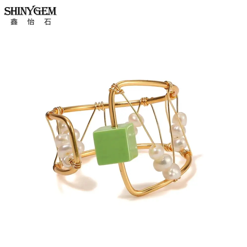 SHINYGEM Natural Freshwater Rice Shaped Pearl Ring for Women 14k Copper Gold Plated Hand Wound Open Style 2026 Rings