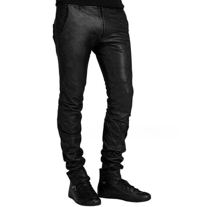 

NEW Men's Narrow Style Genuine Lambskin Real Leather Pant Casual Wear Jeans