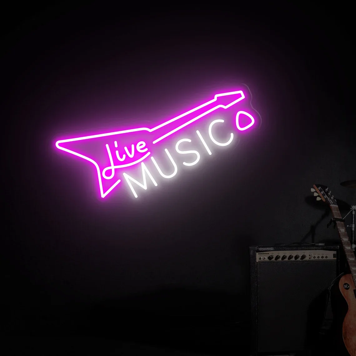 LIVE MUSIC Neon Sign Personalized Guitar Music Studio Wall Art Decor Game Room Living Room Retro Home Decor