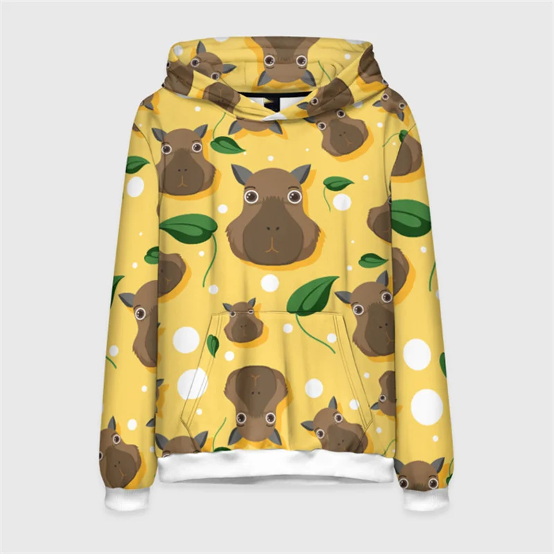 Harajuku New 3D Printing Cute Animals Capybara Hoodies For Men Funny Yellow Rubber Duck Graphic Hooded Hoody Kid Sweatshirts Top