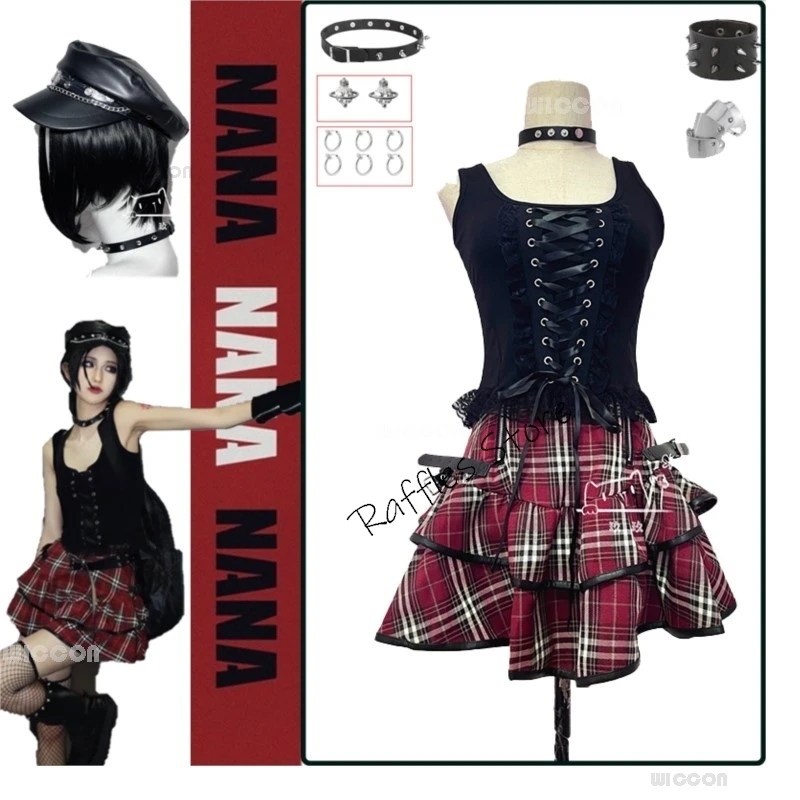 Anime Manga Nana Osaki Cosplay Costume Nana Cosplay Sock Choker Wig Women Punk Band Stage Cosplay Uniform Halloween Party Outfit