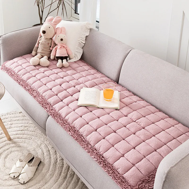 

Solid Cotton Thicken Sofa Cushion Plaid Quilted Rug Sofa Covers for Living Room Non-slip Slipcover Couch Seat Cushion Tatami Mat