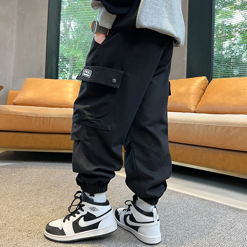 Teenage Boys Cargo Pants Solid Color Boy Pants Casual Style Children Pants Boy Spring Autumn Clothes For Kids 6 8 10 12 14Year