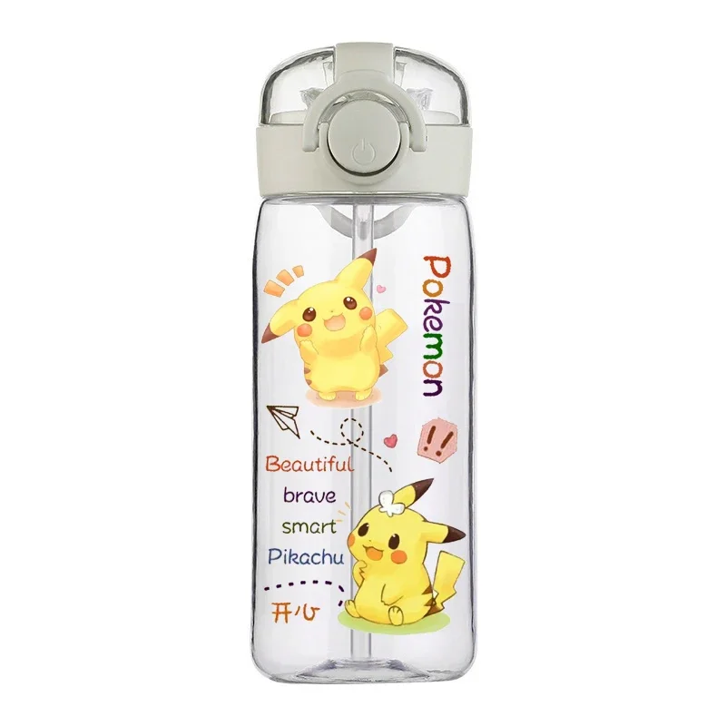 400ML Pokemon Pikachu Sports Water Bottle Cartoon Outdoor Large Capacity Leak-proof Cup Motivational Portable Plastic Cup Straw