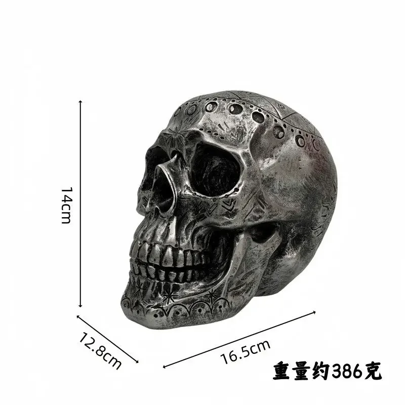 Skeleton Head Resin Figurine Gothic Skull Statue Desktop Tabletop Ornament Halloween Party Home Shelf Mantel Decoration Craft