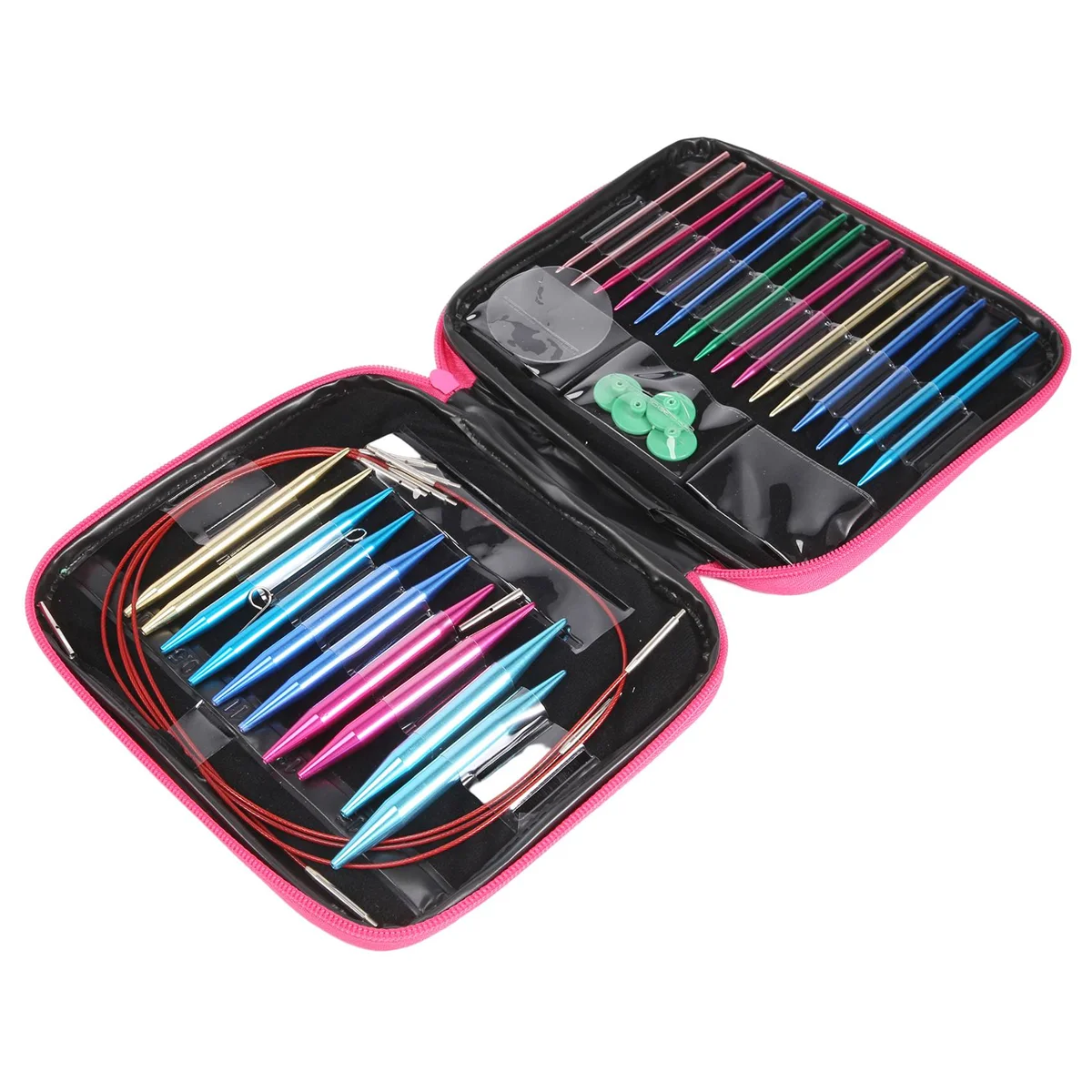 ABKM 26 Pieces Aluminum Interchangeable Circular Knitting Needle Set,13 Size Interchangeable Crochet Needles for Knitting