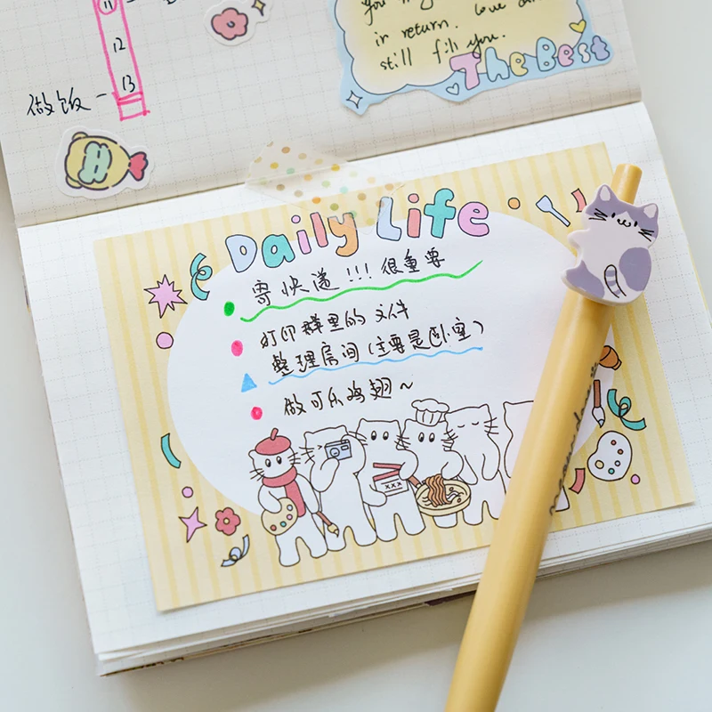 80Pcs Cute Cat Memo Pad Message Notes Paper Daily Planner To Do List Notepad Kawaii School Stationery