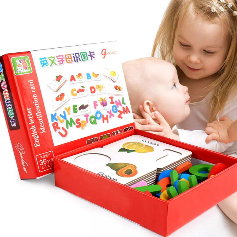Schede flash dell'alfabeto, regali di giocattoli educativi ABC Montessori per puzzle di apprendimento in età prescolare, gioco di flashcard con lettere in legno