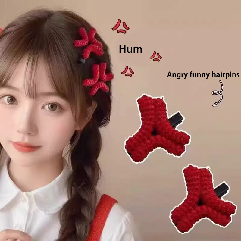 

Angry Funny Woolen Hairpins Lady Cute Bangs Broken Hair Duckbill Clip Hair Accessories