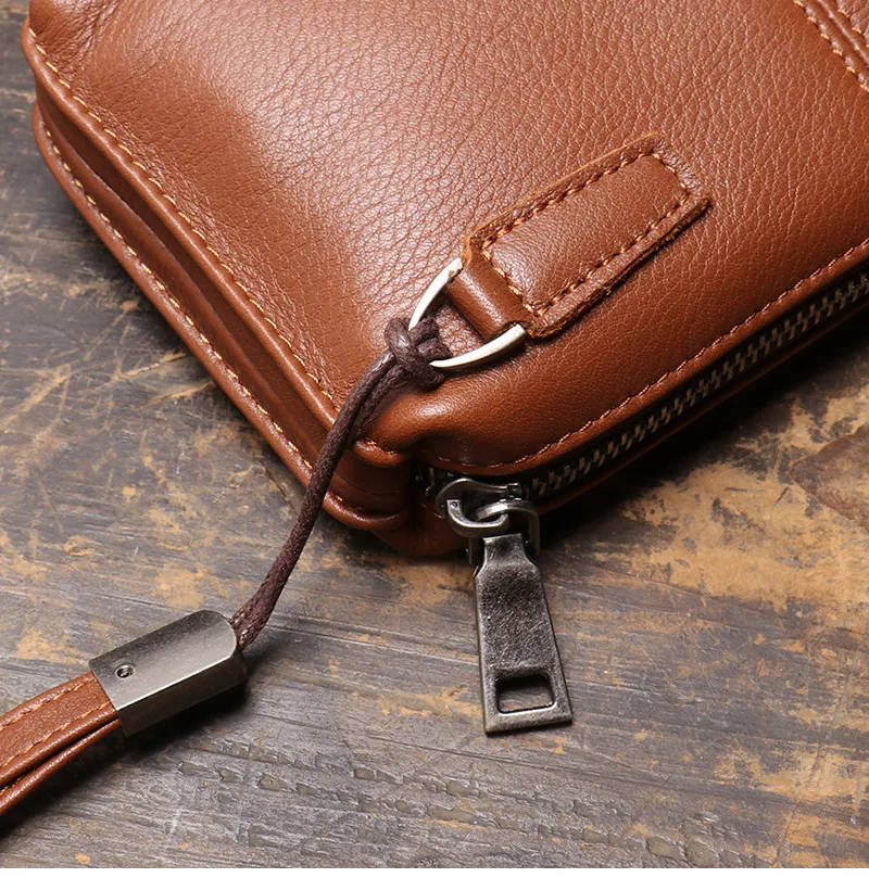 Neue Herren-Clutch aus echtem Leder, weiche Leder-Reißverschluss-Langbörse aus hochwertigem Rindsleder, lässige Handtasche – Detail 13
