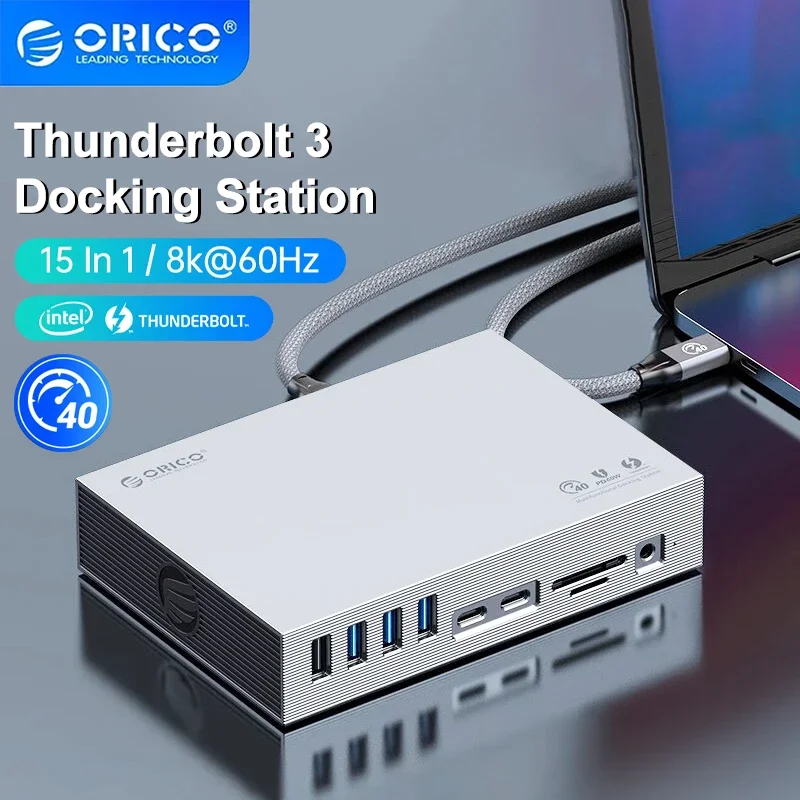 

ORICO 15 in 1 Thunderbolt 3 USB C Docking Station Triple Display Type C to 8K60Hz DP 40Gbps HUB RJ45 3.5mm PD SD for Macbook PC