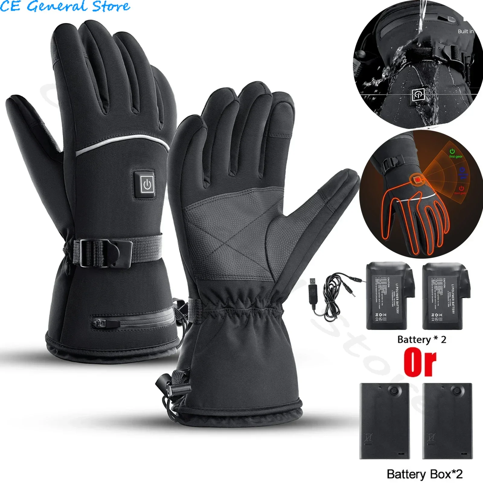 Bicycle Heated Gloves With 3 Levels 4000mAh Rechargeable Battery Powered Heat Gloves Winter Outdoors Thermal Skiing Warm Gloves