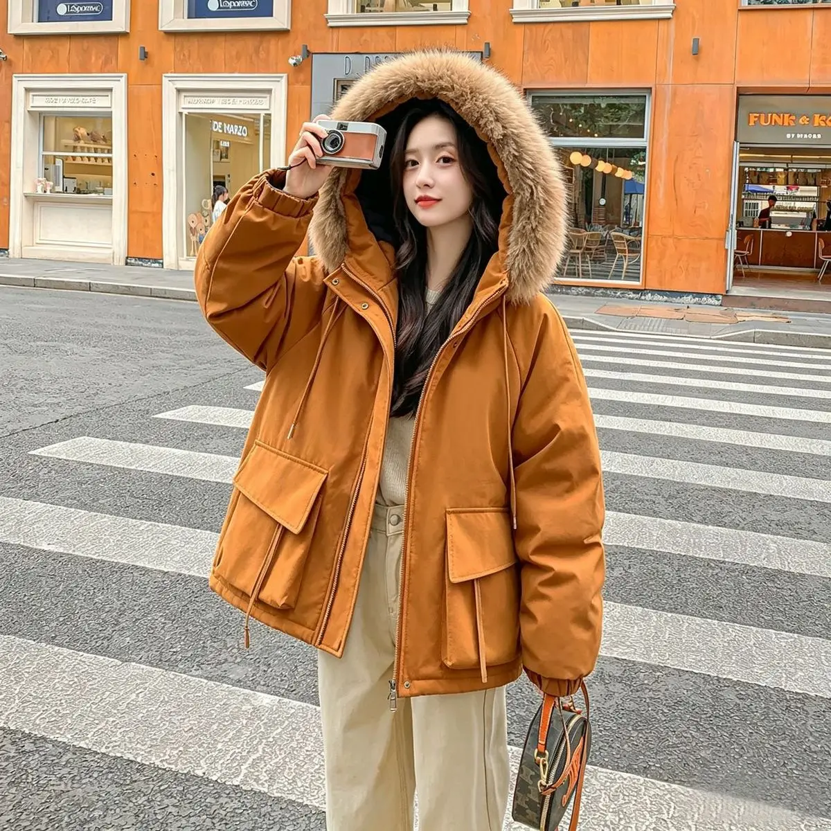 Detachable Large fur collar Plush Thick Cotton Jacket 2026 Autumn Winter New Warm Parker COAT Women's Medium long Cotton Jackets