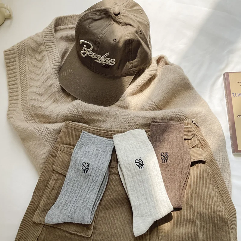 6 Pairs 2025 Women's Fall Winter Mid-Calf Cotton Slouch Socks Set Warm Socks Casual Grip Socks High Quality Wholesale Hosiery