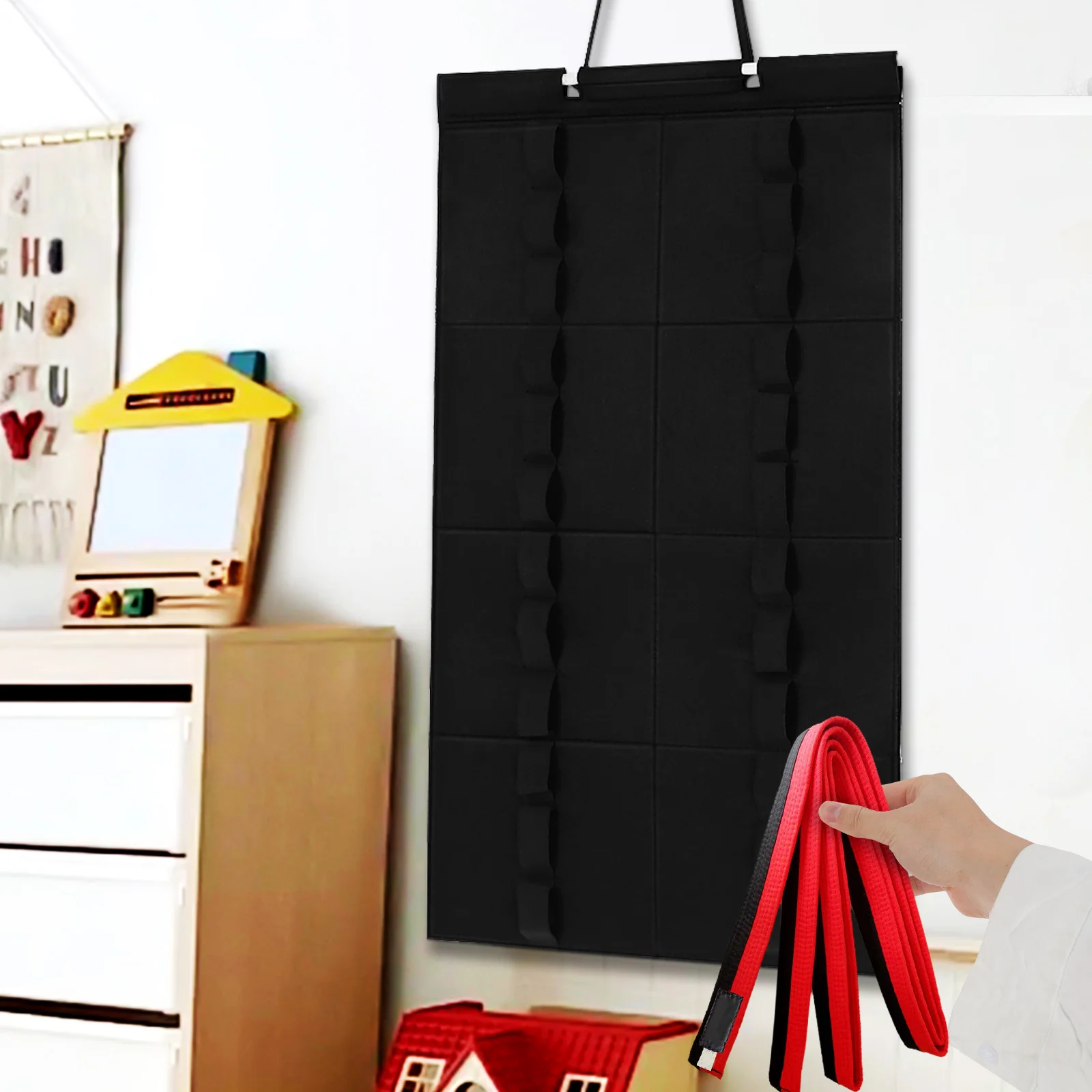 ベルトディスプレイスタンドラックテコンドー空手武道用ベルト黒刺繍