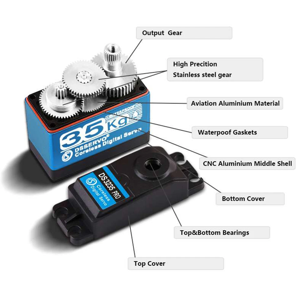 Servo sin núcleo Ds3235 para coche robótico, dispositivo de alta velocidad de 35Kg, 270 grados, Digital y de acero inoxidable, resistente al agua