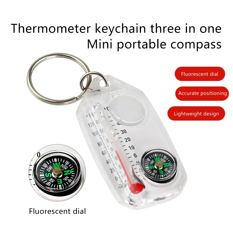 Compass And Thermometers Keychain Survival Thermometer Compass Keychain Mini Pocket Sized Compass Keyring Outdoor Equipment