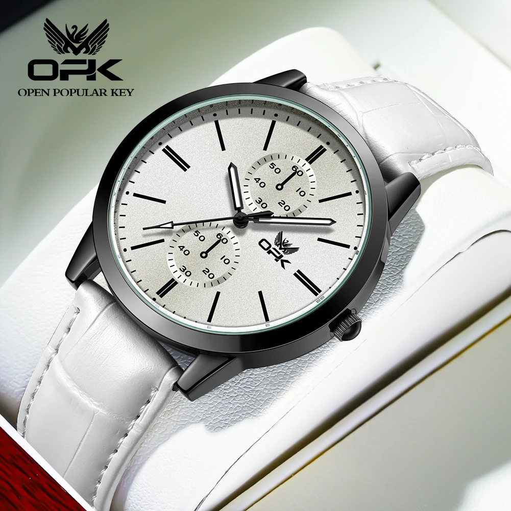 

OPK 9001 Fashion Quartz Watch For Man Leather Strap Auto Date Night Light Men Watch Calendar Luminous Waterproof Sports Watch