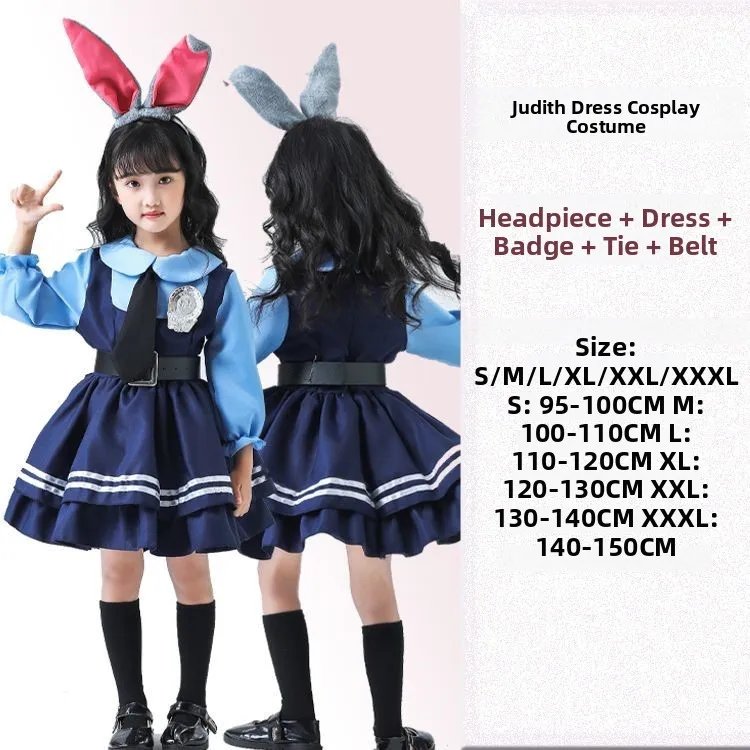 

Zootopia Judy Rabbit Officer Dress Children's Spring Summer Cosplay Costume Judy Rabbit Dress Judy Animal City Outfit