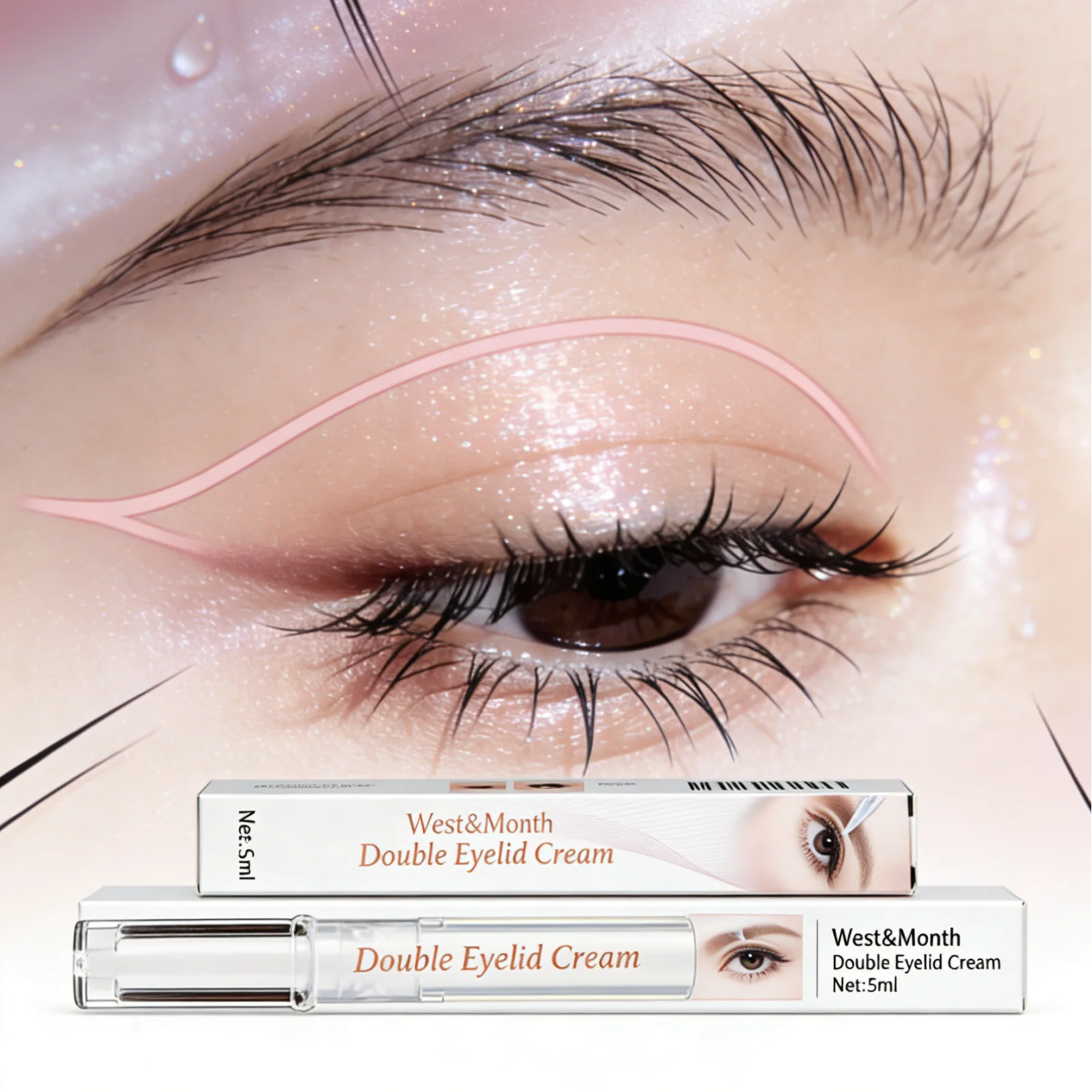 West Month Doppelte Augenlid-Styling-Creme, langlebig, wasserfest, schnell trocknend, Augenkontur-Make-up, unsichtbare Doppel-Augenlid-Formungscreme, 5 ml