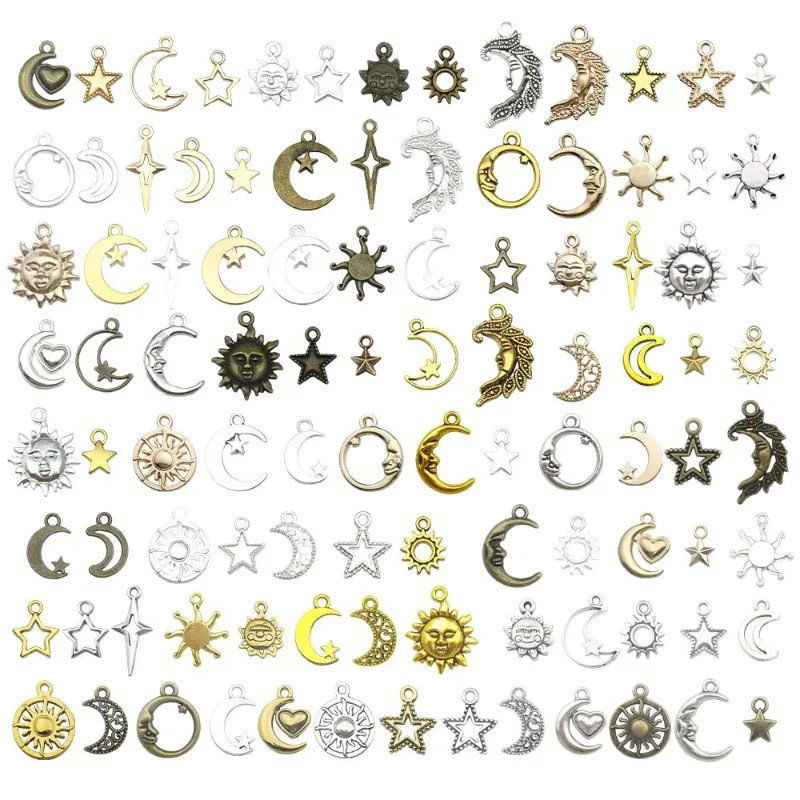 20/100pcs Moons & Suns – Perfect for Witchy Jewelry & Boho DIYs,Mystical Celestial Charms Random Mix of Vintage Silver Stars