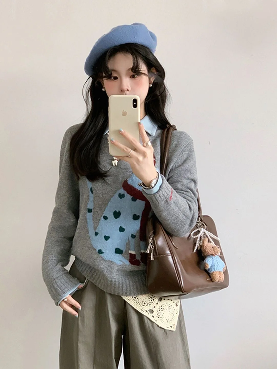 Sweter damski na jesień i zimę 2025, luźny, w stylu koreańskim, casualowy, pulower, bluzka z długim rękawem, dzianinowa koszula.