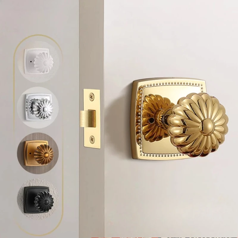 

Antique Pumpkin Knob Door Lock French Bathroom Privacy Handle Vintage Round Ball Knob Luxury Bedroom Home Decor Accessories