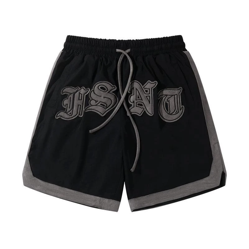 American Vintage High Street Gothic Letter Embroidered Shorts Men's Fashion Summer Loose Street Sports Capris