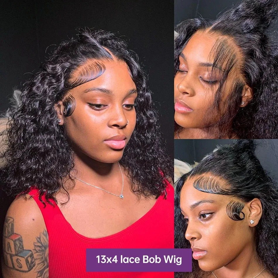 Short Bob Wigs 13x4 13x6 Lace Frontal Wig Deep Wave Lace Front Bob Human Hair Deep Curly 4x4 Pre-Bleached Lace Closure Glueless