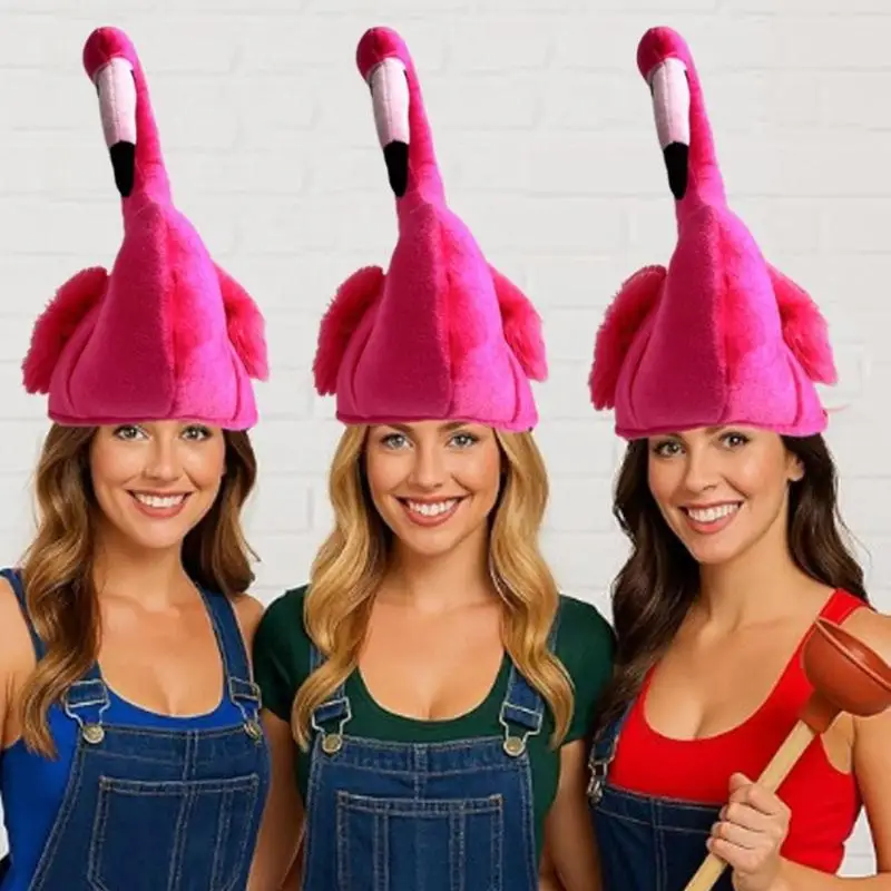 Plush Flamingo Hat Soft Cap For Themed Parties Cosplay Photo Props Elastic Costume Hats Festivals Stage Performances view 2