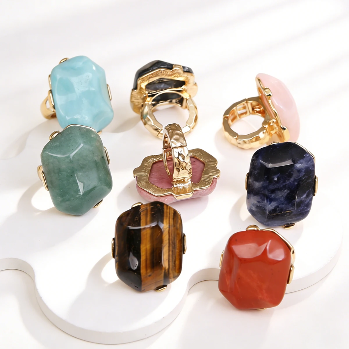 

Exaggerated Large Square Geometry Finger Ring for Women Men Bohemian Natural Stone Rings Personality Party Jewelry Gifts