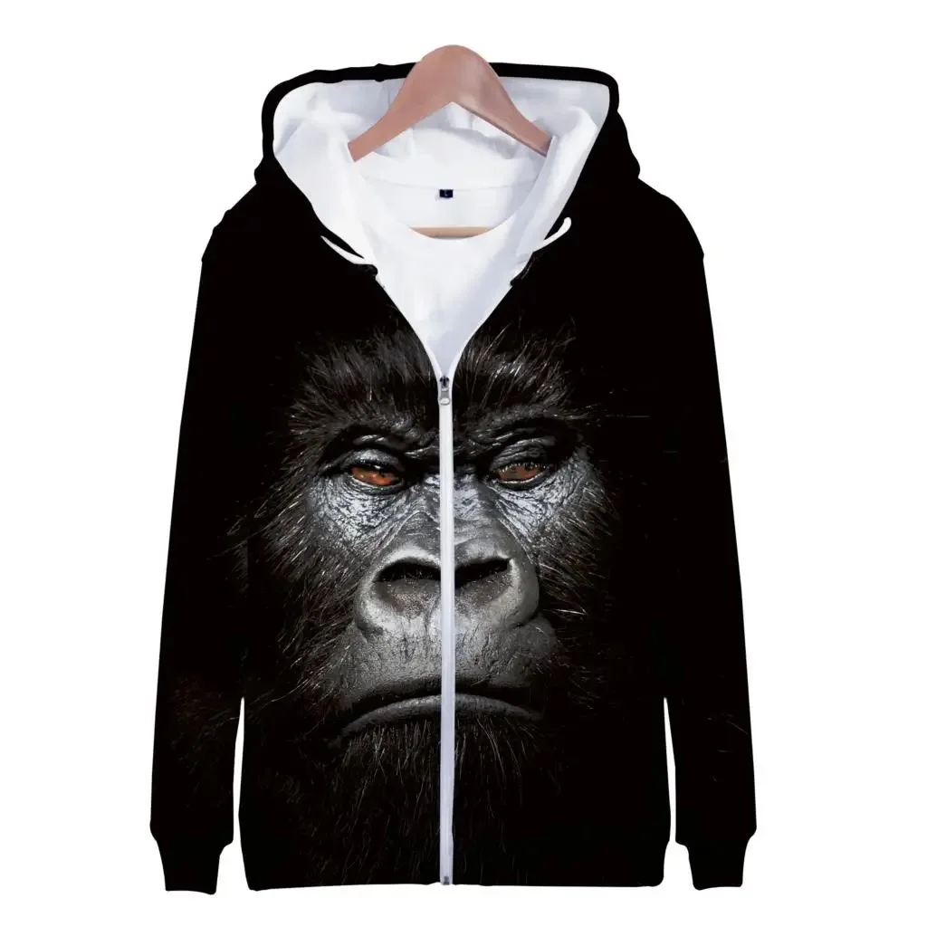 

Gorilla Print Funny New Zipper Hooded Sweatshirt Men's Fashion Long Sleeved Hooded Sweatshirt Casual Jacket Hot Selling