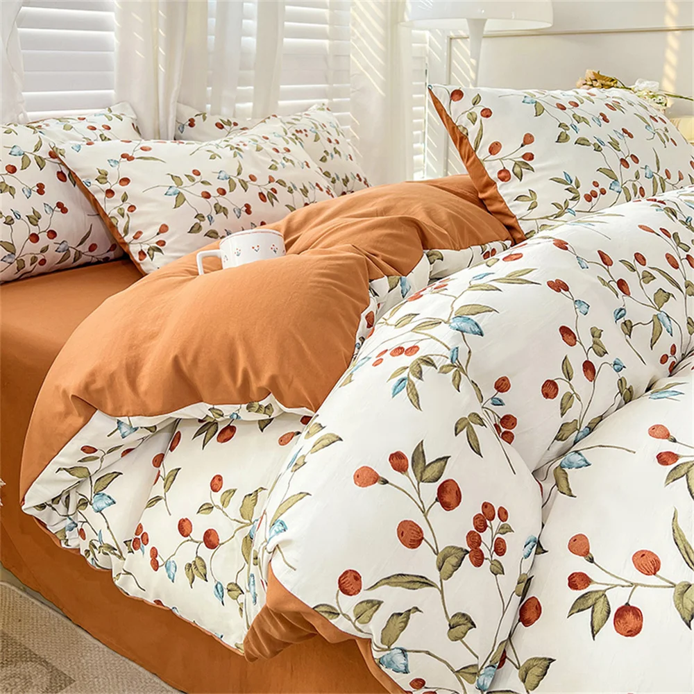 

Rose Duvet Cover Loquat Bed Sheet for Adults and Children Washed Cotton Pillowcase Home Textiles Microfiber Bedding Set