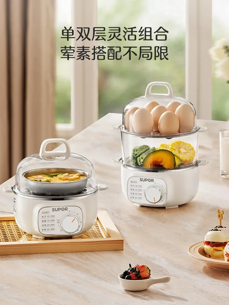 220V Automatic Egg Boiler and Steamer with Timer and Double-Layered Stainless Steel Design for Breakfast