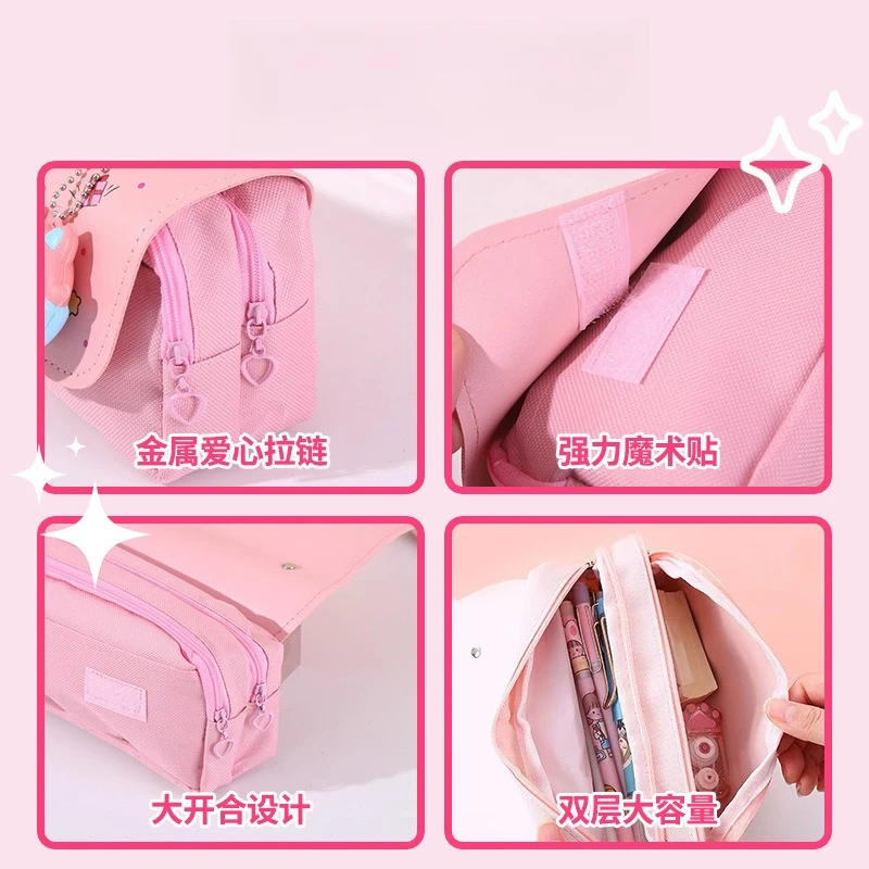 ثلاثية الأبعاد Kawaii مرحبا كيتي مقلمة الكرتون Kuromi الضغط حقيبة أقلام رصاص لطيف مقاوم للماء اللوازم المدرسية القرطاسية حقيبة التخزين #3