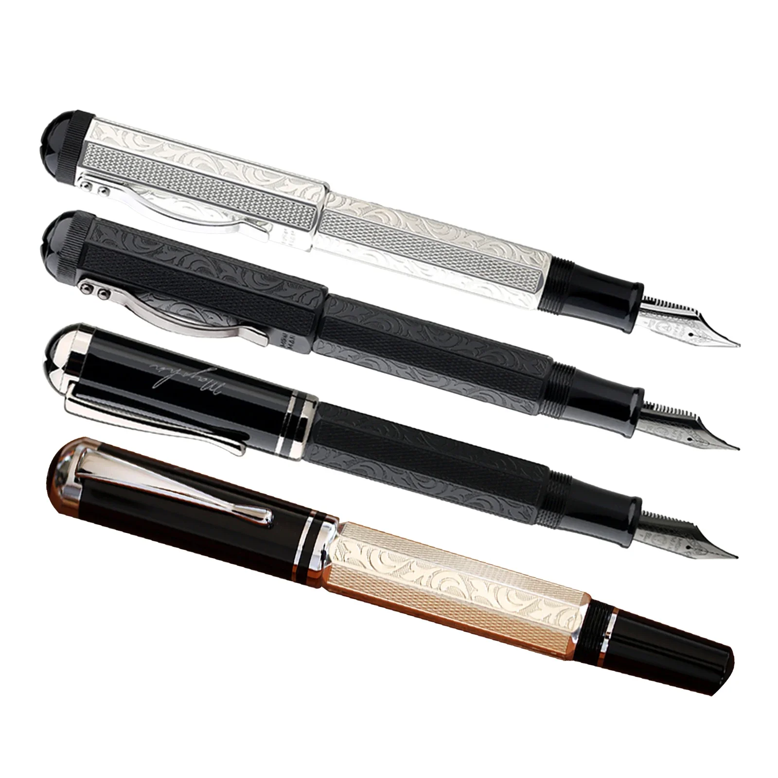 New MAJOHN P138 Fountain Pen Piston Octahedral Etching Pattern Metal Writing ink pens EF/F/M/Flat No.6 Nib Classical Plated pens