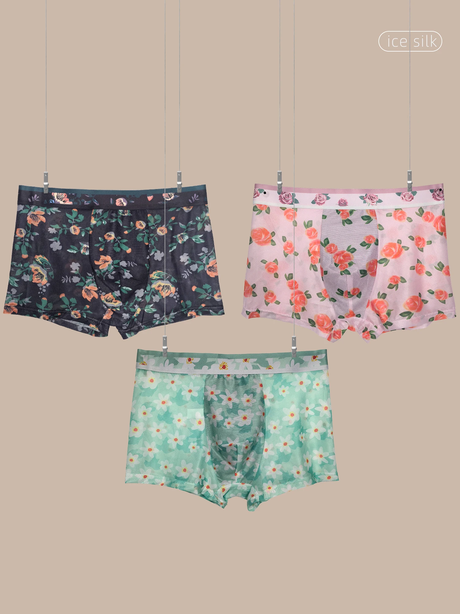 

Мужские бесшовные трусы-боксеры из ледяного шелка с принтом, дышащие, мягкие, комфортные, со средней посадкой, больших размеров, шорты-боксеры с четырьмя углами