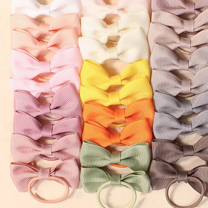 40pcs CHILDREN\'S Rubber Band Set Webbing Bow Scrunchie Baby Cute Hair High Stretch Coffee Color Hair Accessories