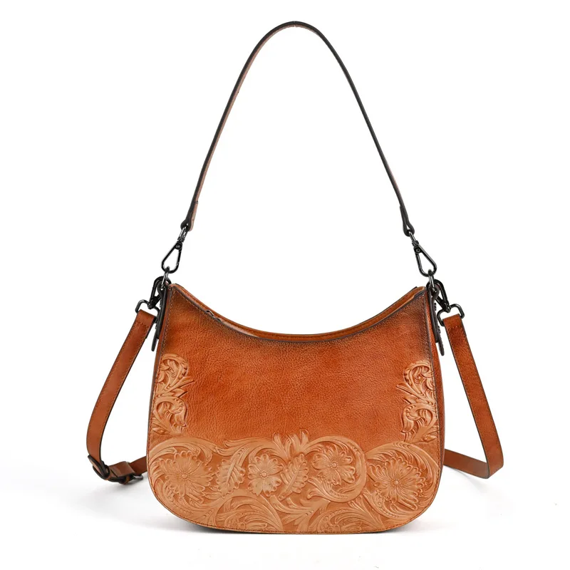 LOMCEL TY18 New vintage top-grain cowhide women's bag - fashionable cross-body bag for the arm - simple single-shoulder crossbod