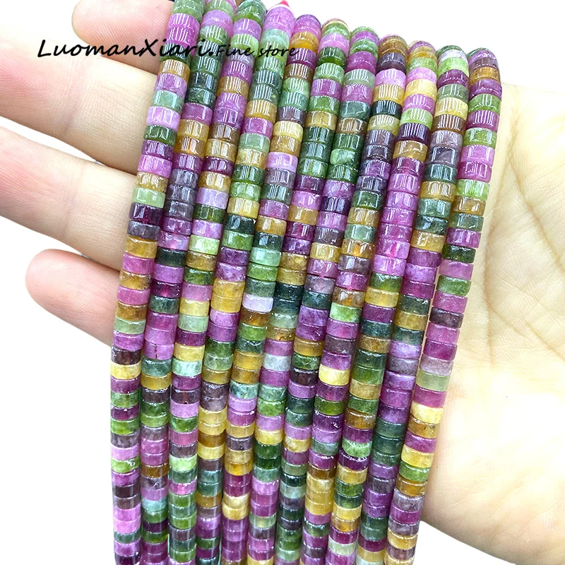 

Natural Stone 3x6MM Flat Rondelle Tourmaline Chalcedony Loose Spacer Beads for Jewelry Making Diy Bracelet Charms Accessories