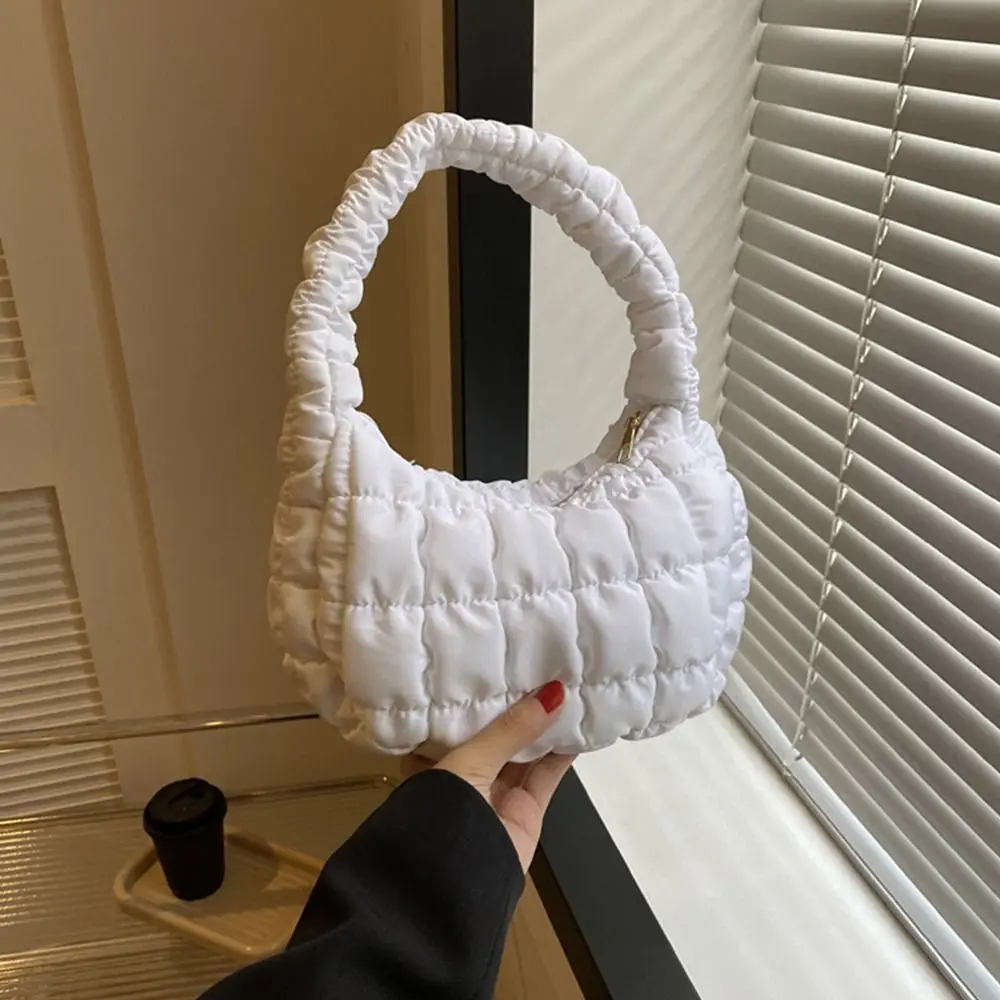 Women Small Quilted Tote Bags Winter Lightweight Down Cotton Padded Plaid Shoulder Bags Fashion Underarm Bags Puffy Handbags