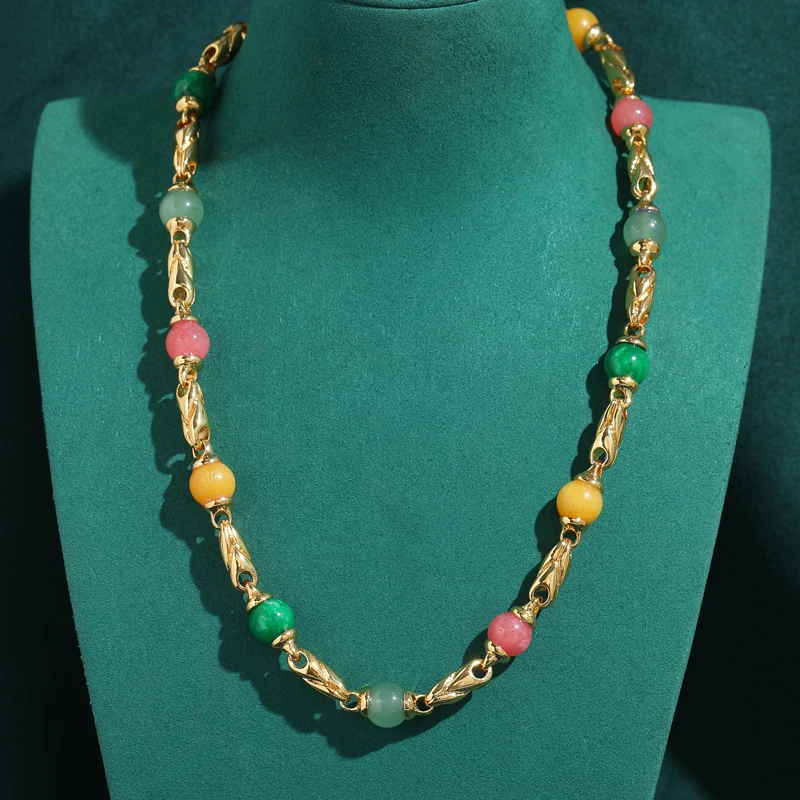 

Vintage Natural Stone Colorful Beads Short Necklace For Women 2026 High Quality Jewelry Gold Color Luxury Anniversary Charm Gift