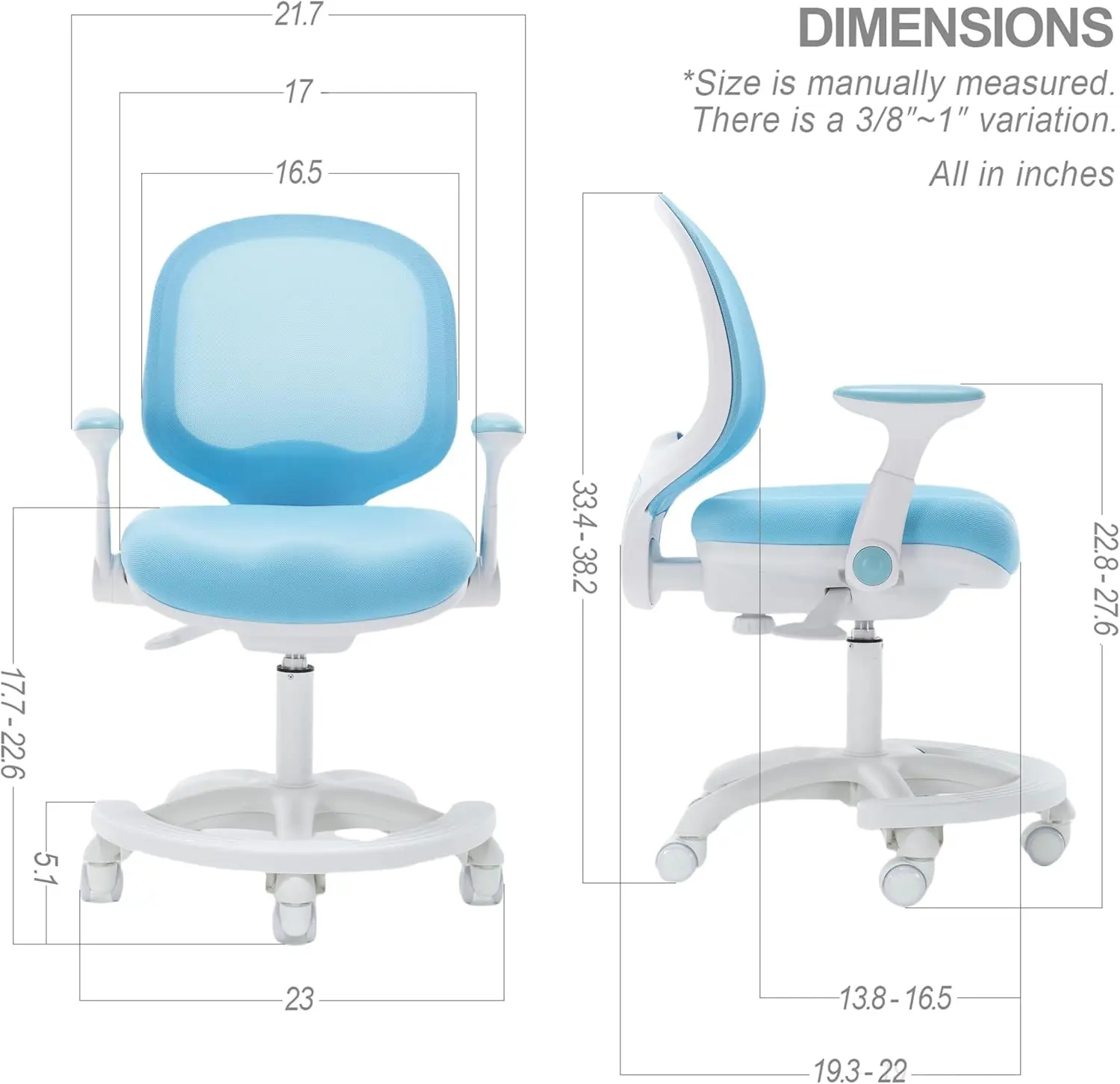 Desk Chair, Boy's Girl's Child Children Study Office Computer Chair, Ergonomic Design, Adjustable Height and Seat Depth (Grey) (