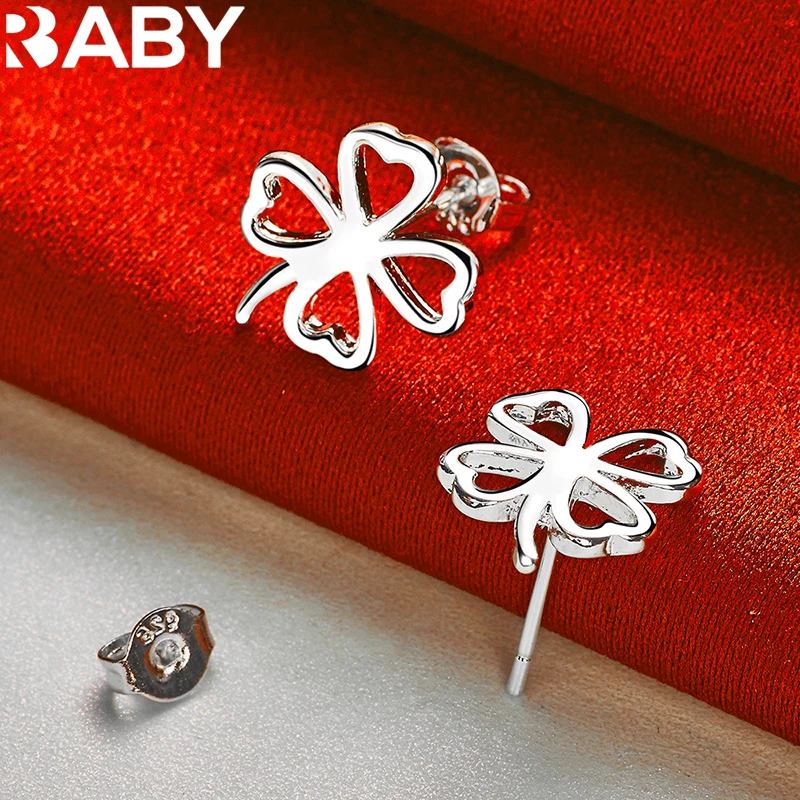 URBABY 925 Sterling Silver Lucky Grass Stud Earrings For Women Charm Wedding Engagement Party Fashion Jewelry Gifts