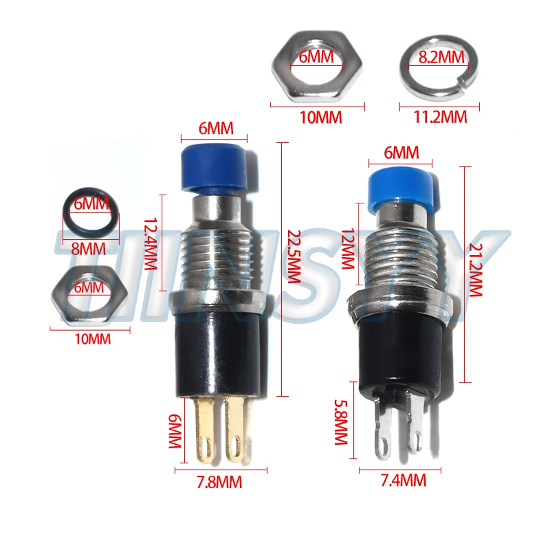 6PCS PBS-110 7MM Momentary Push Button Switch Press The Reset Switch Momentary ON OFF Push Button Micro Switch Normally Open NO