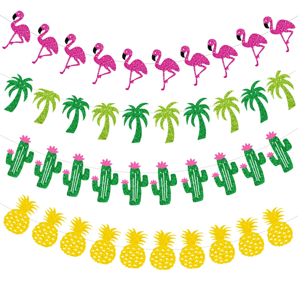 Hawaiian Party Decoration Flamingo Banner Tropical Bird Hanging Decor Cake Topper Aloha Summer Beach Birthday Party Supplies