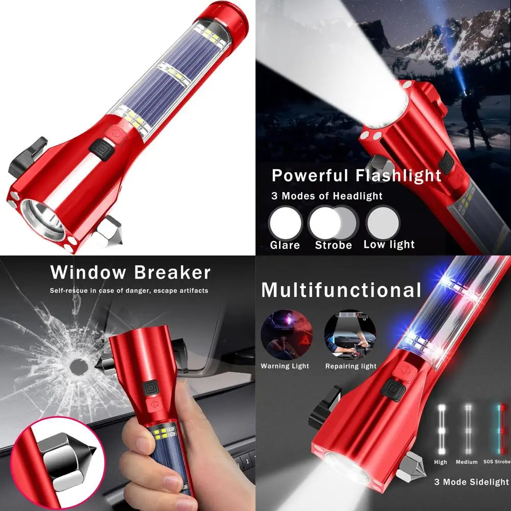 

Car Glass Breaker Hammer with Flashlight, Multi-Function Rechargeable Emergency Escape tools with Window Breaker and Seatbelt Cu