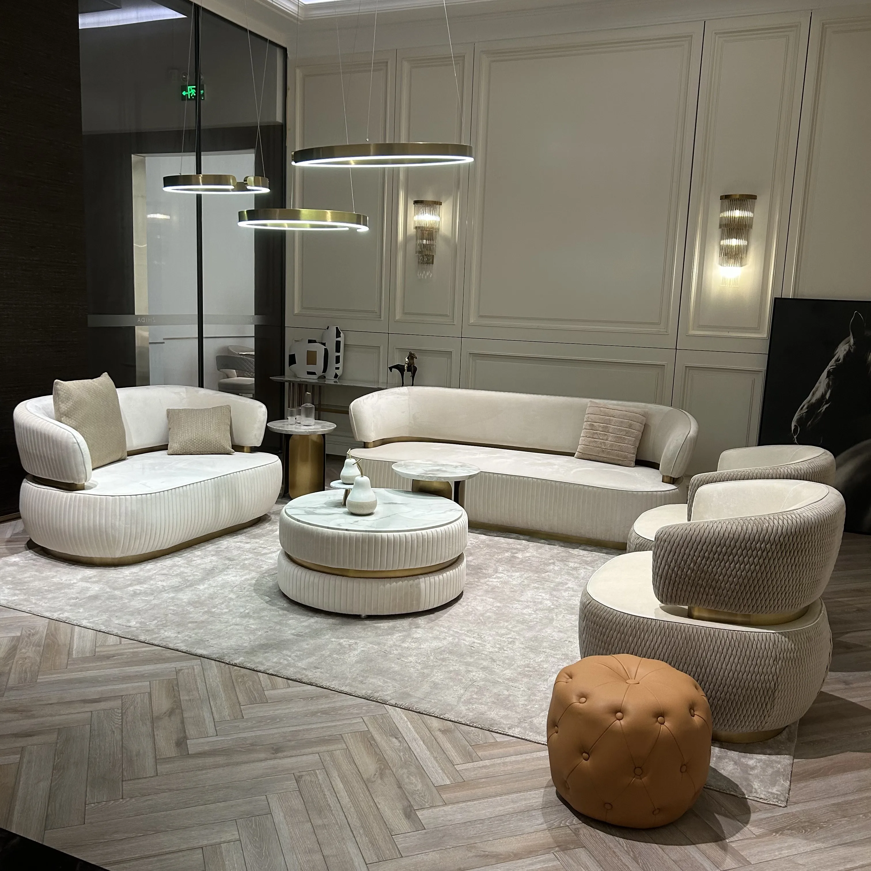 Zhida Sitting Room Italian Style Home Furniture Luxury Design Velvet 1 2 3 Seater Sofa Set Furniture Villa Living Room Couches