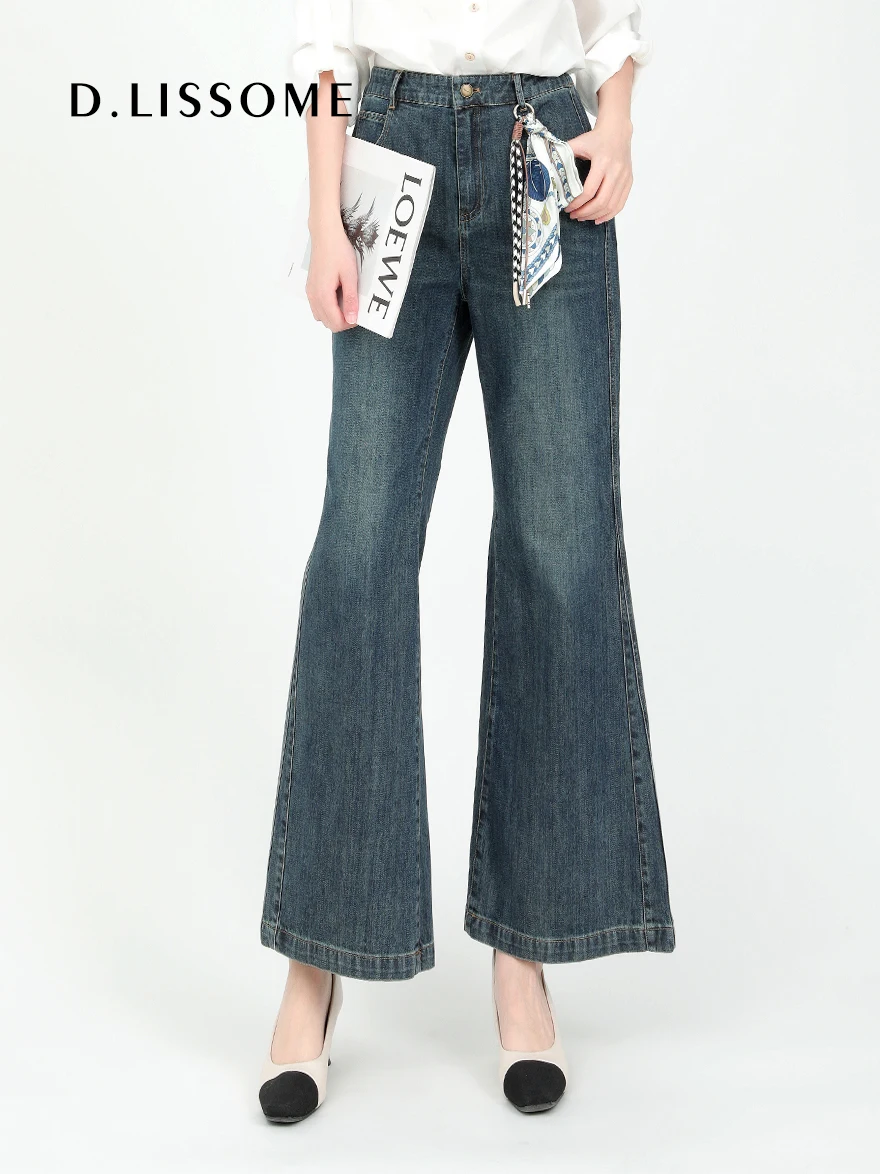

Dailanzhi Spring 2026 Retro Flared Jeans Women's Casual Long Pants Slimming High Waist Cotton Button Closure Winter Season