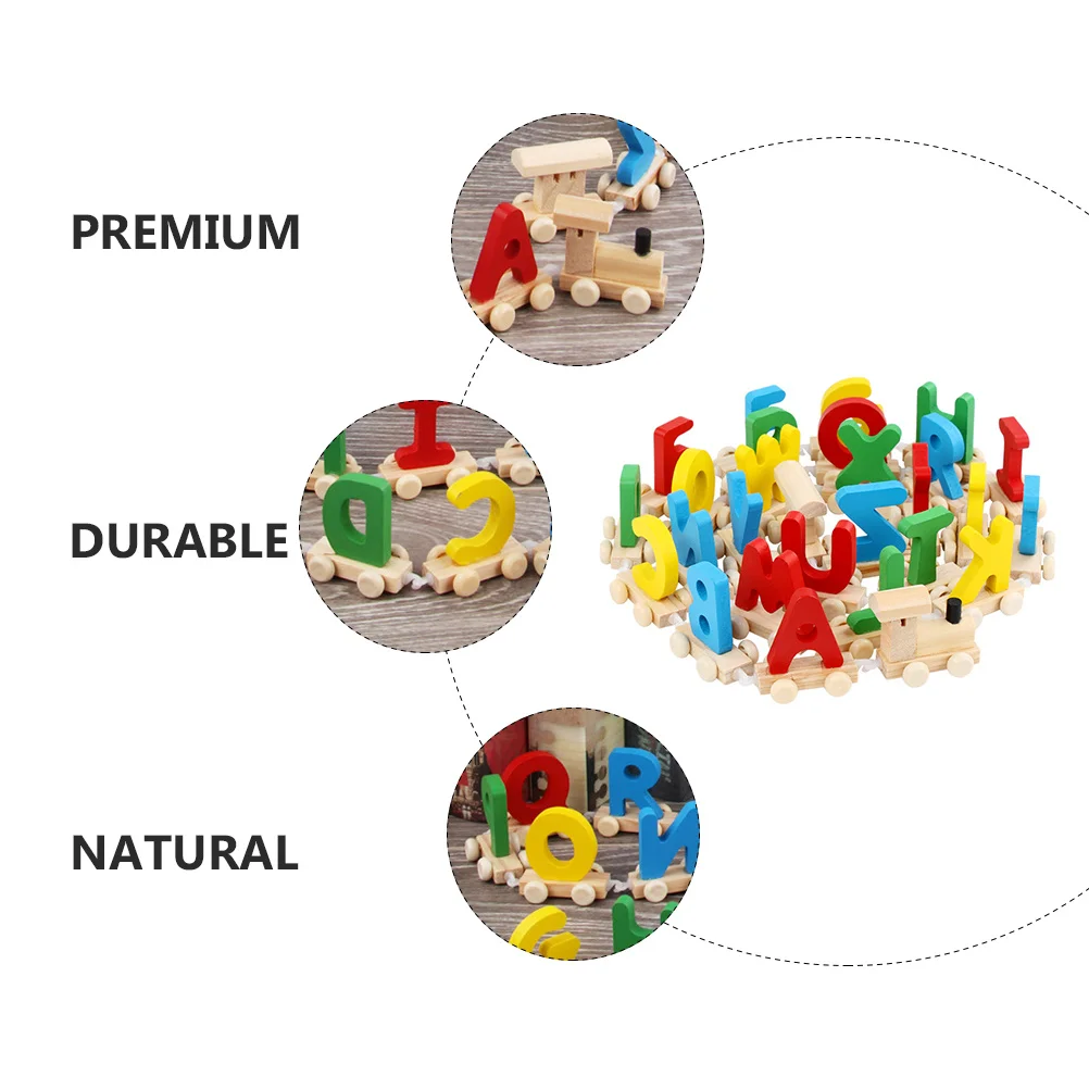 

1Set Alphabet Train Set 26 Colorful Letters Wooden Educational Kids Learning Durable Sliding Wheels Stable Edges